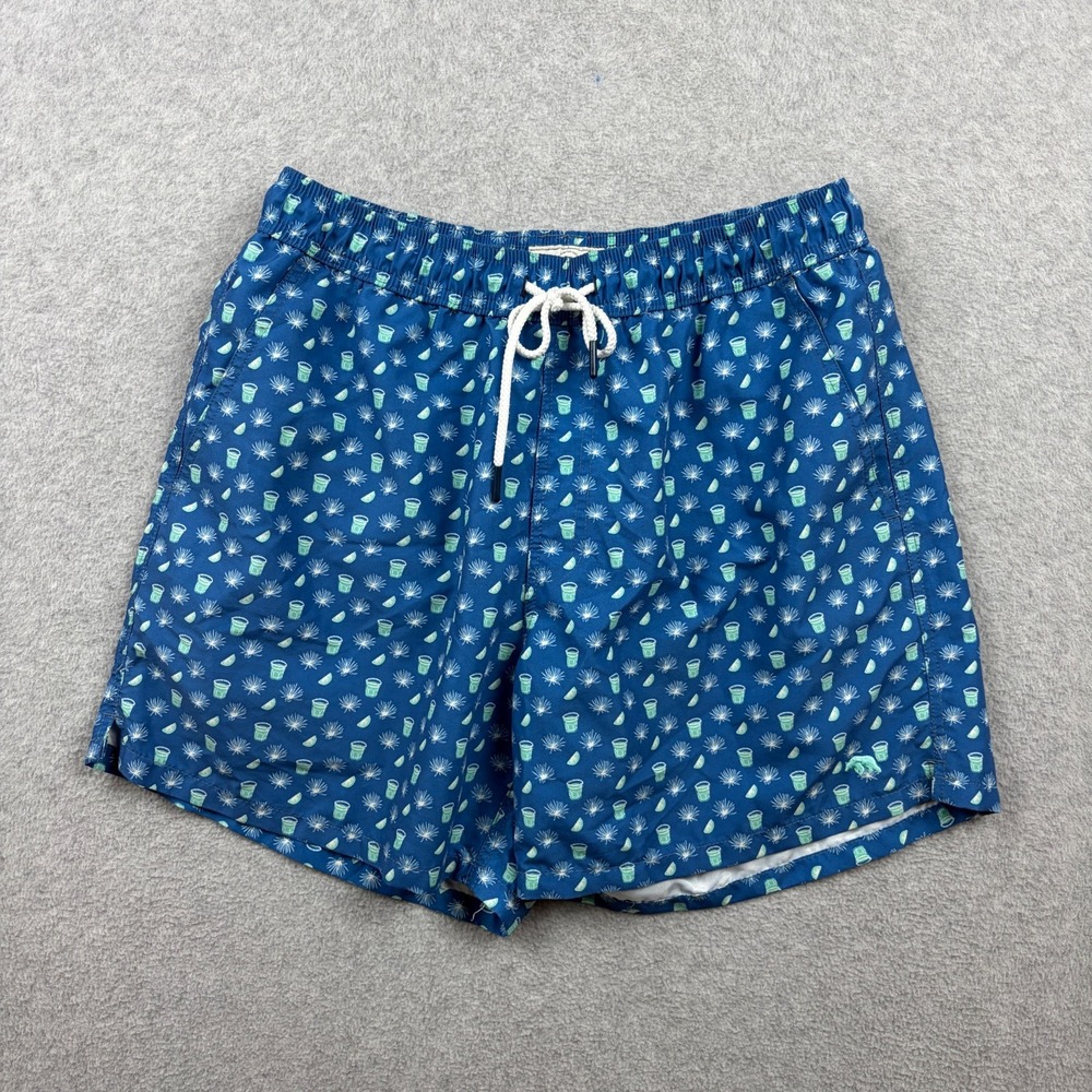 Onward Reserve Swim Trunks Mens Medium Blue All Over Print Cocktail Lined Beach